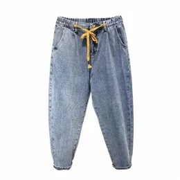 fi marca luz cintura elástica 9 pontos jeans masculino solto e versátil cônico verão pequeno pé calças Harlan tendência v45H #