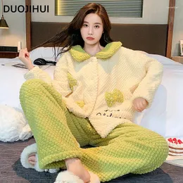 Home Clothing DUOJIHUI Classic Two Piece Winter Loose Female Pajamas Set Chic Button Cardigan Casual Pant Contrast Color For Women