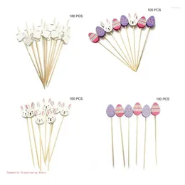 Disposable Flatware 100 Pcs/Pack Fruit Sticks Online Celebrity Easter And Egg Festival String Finger Fork Bamboos