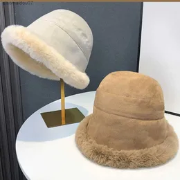 Chapéus de aba larga Bucket Chapéus Fluffy Bucket Cap para Mulheres Inverno Calor Grosso e Frio Chapéu de Pescador Protetor de Alta Qualidade Thieken Fashion Womens Panama Ha