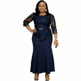 2021 Hot Sale African and Turkey Style Plus Size Lace Sitching Dr for Women E3fy#