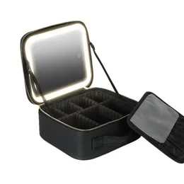 Borsa per il trucco con specchio illuminato Custodia illuminata a LED a 3 colori in pelle PU Crea organizer da viaggio 240328