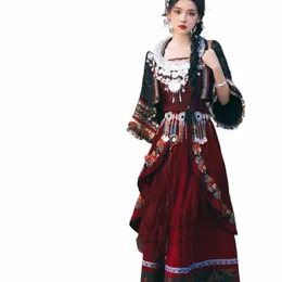 Miao's Girl's Clothing Exotic Ethnic Style Han Elements Miao Tibetan Robe Tujia Western Travel Photography O5WM#