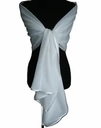 Vit/elfenben Chiff Wedding Jacket Wrap Bridal Shawl Satin Edge Wrap Stole Bolero Pmina Tippe Scarf Shrack Z3MJ#