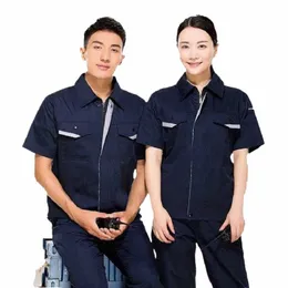 2021New Summer Work Clothing Set Men Kvinnor Auto Reparation Hållbar el Installati Mekanisk verkstad Arbetare Arbetare Uniform H8J7#