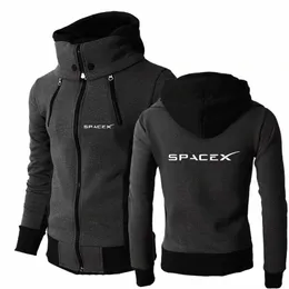 spacex Space X Logo 2021 Men's New Autumn Winter Printing Jackets Wr Windproof Double Zipper Hoodies Design Turtleneck Coats T2u8#