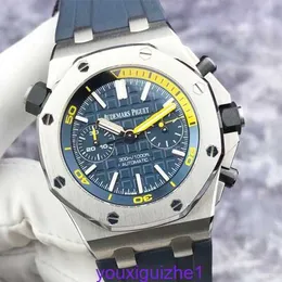 Top AP Wrist Watch Epic Royal Oak Offshore Series 26703ST Blue Dial 1/4 Yellow Chronograph Function Mens Watch 42mm