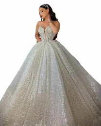 Strapl Paillettes scintillanti Wedding Dr Perline lucide Sleevel Lunghezza del pavimento Custom Made Backl Abiti da sposa Vestido De Novia 76e7 #