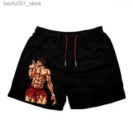 Men's Shorts Japanese anime Baki shorts Haman Print mens street clothing beach shorts casual loose fitting mens elastic waist gym shorts plus size Q240329