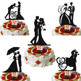 Papper Mr Mrs Cake Flags Love Heart Wedding Cake Topper Brud Brudgum Wedding Party Cake Baking Decor Engagement Cake Flags