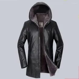 Men's Suits Motorcycle Leather Jacket Winter Brand Hooded Thick Outerwear Male Business Casual Faux Fur Coats Plus Size Clothes
