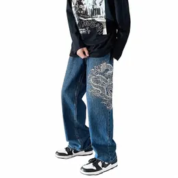 2022 Neue Fi Drag Stickerei Baggy Männer Gerade Jeans Hosen Y2K Kleidung Hip Hop Lose Breite Bein Denim Hosen Ropa hombre O7zu #