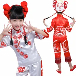 vestito di danza popolare cinese di danza di Capodanno per bambini donne abbigliamento da ballo nazionale scuola materna 35Tq #