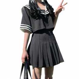 Japońskie koreańskie wersje czarny biały jk garnituru Woman School Mundur Crop Sailor Top Cosplay Costumes Student Girl