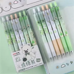 6/12PCS Green Bear Quick Dry 0.5 Nero Press Neutral Pen Set di inchiostri gel Materiale scolastico Regalo di cancelleria per ufficio