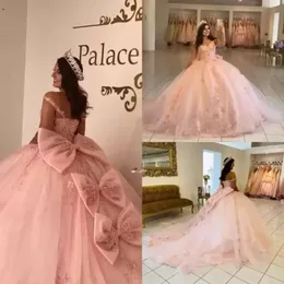 Pink Wedding Dresses Lace Up Appliqued Off The Shoulder Bow Princess Ball Gown Bridal Gowns Wear Sweet Dress Vestidos Custom Made BC