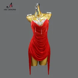 Vestido para meninas de dança traje feminino roupas latino-americanas padrão saia de salão linha wear terno noite prática palco samba 240321