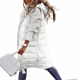 Piumino isolante da donna Lg invernale trapuntato giacche cappuccio maniche caldo soprabito cappotto allentato maniche tasche gilet trapuntato i61e #