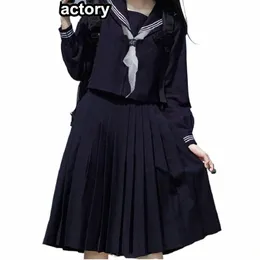 65cm lguette JK Uniform Sets Japanese Women girl uniform autumn Short/lg Sleeve School Uniforms College Sailor Pleated Skirt d6ra#