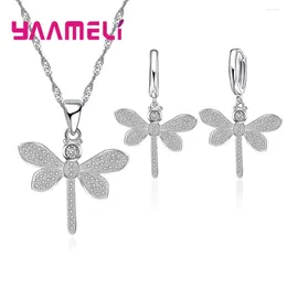 Halsbandörhängen Set Yaamel Fashion Dragonfly Shape 925 Sterling Silver Lovely Women Girls Party Jewelry Cubic Zirconia