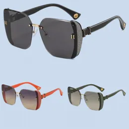 Herren-Designer-Sonnenbrille, Metall vergoldet, rahmenlose Legierung, übergroße rechteckige Harzlinsen, Luxusbrille zum Schutz der Augen, Brille für Männer hj093 E4