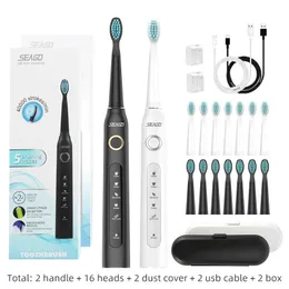 Seago Sonic Electric Tooth Brush Brush Vuxen Vattentät 5 -läge USB -laddning Laddningsbara tandborstar Ersättningshuvuden GIFT 240329