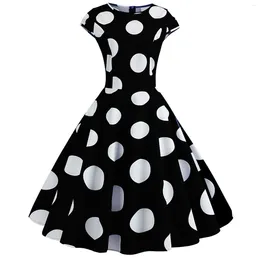 Sukienki codzienne wieczorne impreza Prom 90. Vintage Polka Dot Printed Dress Women Retro Swing Ladies Eleganckie A-line vestidos