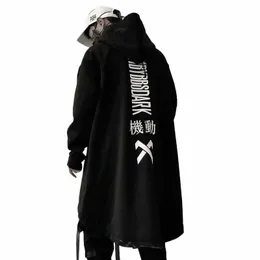 Arens litera haftowana płaszcz hip hop LG Men Casual Streetwear Pockets Turtleck Trench Płaszcze Mężczyzna S04 C9QI#