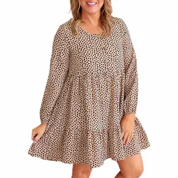 cyiexi brown leopard print print plus size dr women tiered lg sleeve big size mini dres ladies daily large size dr n6rw#