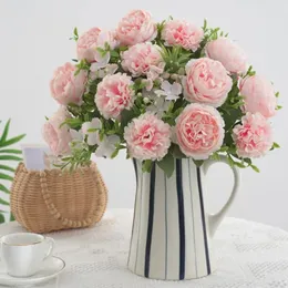 Flores decorativas peônia artificial com haste 6 cabeças casamento po adereços falso china rosa buquê de flores decoração para casa