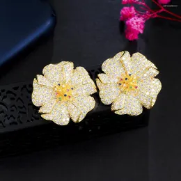 Stud Earrings ThreeGraces Brilliant Cubic Zirconia Big Flower For Women 2024 Trendy Party Dress Jewelry Accessories E1341