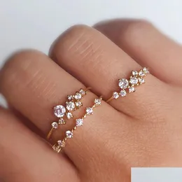 With Side Stones Cluster Ring 14K Gold Plated Brilliant Mtistone Diamond Chic Wedding Drop Delivery Jewelry Dhbar