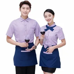 2024 Summer Hotel Short Sleeve Waitr Uniform Catering Restaurant Work Clothing Hotpot Waiter Workwear Cake Shop Uniform Shirt Q6AO#