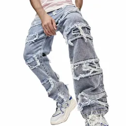 2024 STYLA MENS STREETEWEAR LOOK RIPD RACK SLIM FIT JEANS TRUSSERS HIP HOP Male Holes Solid Color Casual Denim Pants 37G6#