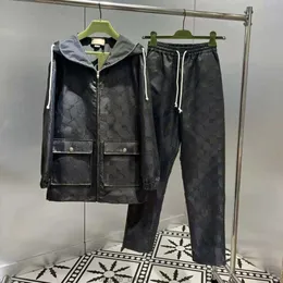 Giacca di pantaloni di design di lusso tuta G lettera set sportivo jacquard scuro uomo donna giacche con cappuccio pantaloni della tuta due pezzi set cappotto con cerniera tuta da uomo