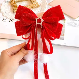 Fermagli per capelli 2024 Nuovi fiocchi di velluto rosso Fermagli per capelli per le donne Ragazze Forcine Nastri per capelli Scrunchies Natale Capodanno Accessori per capelli Y240329