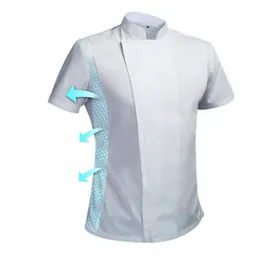 verão chef cozinheiro jaqueta masculina camisa branca do chef restaurante uniforme barbeiro workwear macacão X4nA #