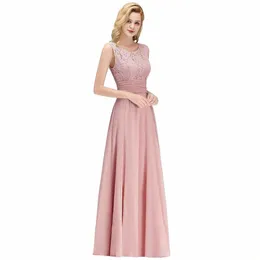 Babyonline Pink Lace Prom Dr LG Maxi Sleewel Chiff kjol med spetsbodis illusi nack V-back formell parti Dr y6up#