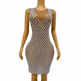 Sexy Bühne Sier Big Rhinestes Transparent Sleevel Dr Singer Stretch Kostüm Outfit Abend Prom Party Host Collectis x0g4 #