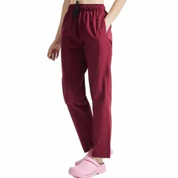 unisex Pet Shop Pantaloni Elastico in vita con coulisse Tre tasche Pantaloni Scrub Pantaloni da lavoro Pantaloni Scrub da laboratorio Estetista Abbigliamento da lavoro z6XH #