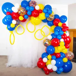 Decorazione per feste 128 pezzi Coriandoli Blu Rosso Giallo Bianco Palloncini d'azione Kit ghirlanda per ragazzi e ragazze Giochi Eroi Decorazioni di compleanno