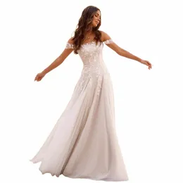 Chandela Abito da sposa semplice con spalle scoperte Piega Appliques Scollo a barchetta Abito da sposa Suknia slubna Personalizzato per le donne 63SG #