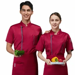 Restaurante cozinha jaqueta verão pastelaria chef camisa hotel catering feminino cozinheiro uniforme caffe masculino garçom de manga curta workwear z5re #