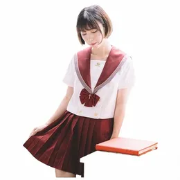 red short lg sleeve JK uniform sailor suit Rose Poetry orthodox middle suit school uniform christmas pairty dr student m5eE#