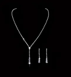 스톡 크리스탈 신부 보석 세트 도금 된 목걸이 다이아몬드 귀걸이 신부 신부 들러리 액세서리를위한 웨딩 쥬얼리 세트 6251555