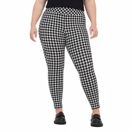 Plus Size Houndstooth Imprimir Verão Primavera Leggings Mulheres Alta Cintura Elástica Skinny Lápis Calças Femininas Tamanho Grande Capri 7XL 8XL j79i #