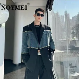 Erkekler Noymei 2024 Bahar Siluet Kontrast Renk Yemeli Denim püskülleri Patchwork Suit Ceket All Maç Blazer WA4091