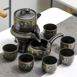 Teaware Sets Ceramic Tea Automatic Teapot Overglaze Color Cup Set Of 6 Stone Mill Design Drink Chinese Style