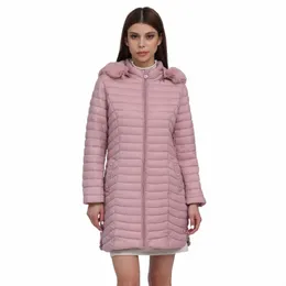 Santelon Donna Inverno Lg Parka con pelliccia con cappuccio Caldo ultraleggero imbottito Piumini Cappotti casual Capispalla leggera X9Fb #