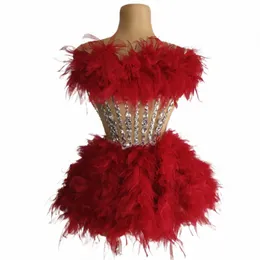 Sparkly Rhinestes paljetter Kort Dr Women Red Tube Top Prom Party Celebrate Homecoming Dr Singer Show Stage Wear Baozha I2TE#